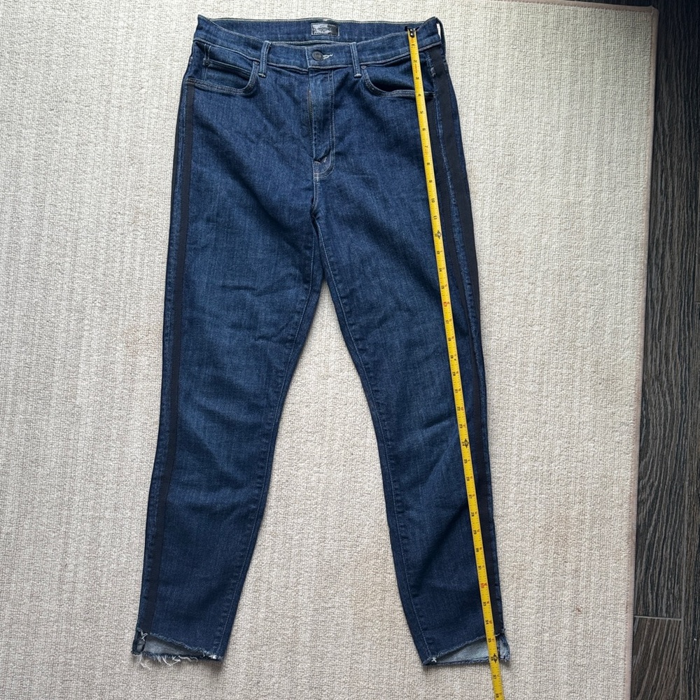 MOTHER Sweeping Racer Blue Denim Stunner Zip Ankle  Step FrayJeans